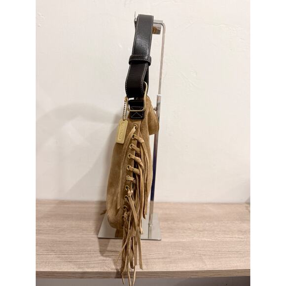 Coach Brooklyn 39 Suede Fringe Trim Shoulder Handbag Beige - Picture 4 of 13